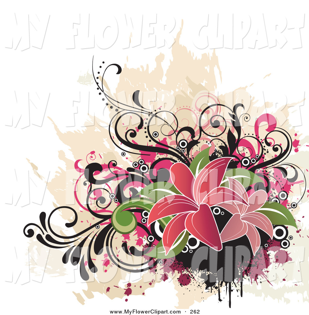Bouquet Of Grunge Paint Splatters Pink And Black Scrolls And Pink    