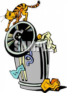 Cat On Top Of A Garbage Can   Royalty Free Clipart Picture