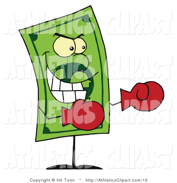 Clip Art Of A Dollar Bill Wearing Red Boxing Gloves And Gritting His