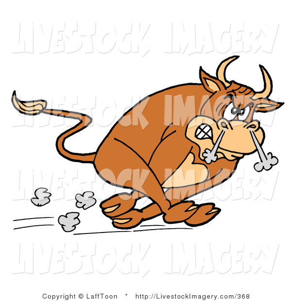 Clip Art Of A Raging Brown Charging Bull Running With Smoke Coming Out