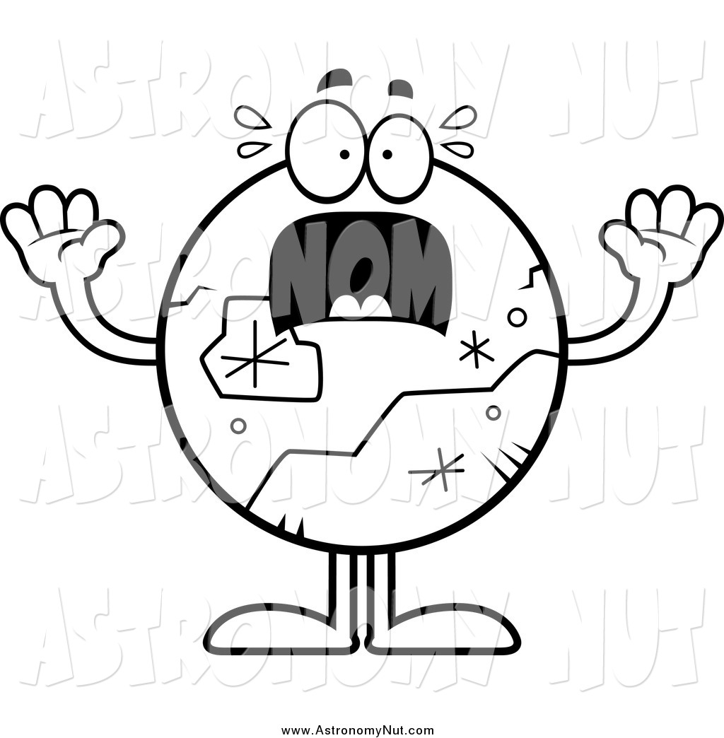Clipart Of A Black And White Scared Planet Pluto