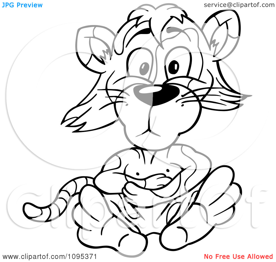 Clipart Outlined Cat Sitting With Folded Arms   Royalty Free Vector    