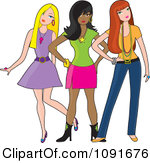 Clipart Three Fashionable Young Ladies Posing Royalty Free Vector