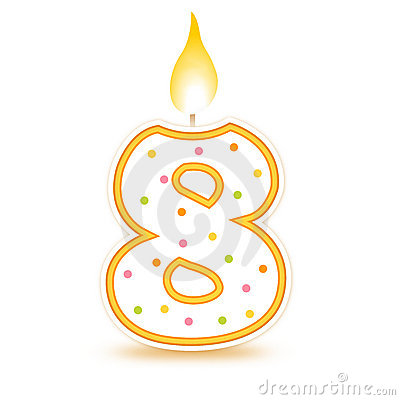 Cute Number Birthday Candle   Eight Isolated On White Background
