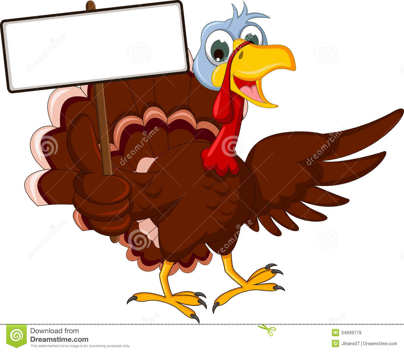 Funny Turkey Cartoon Posing With Blank Sign Royalty Free Stock Images    