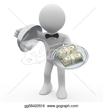 Illustration   Waiter Serving Wads Of Dollars  Clipart Gg58420516