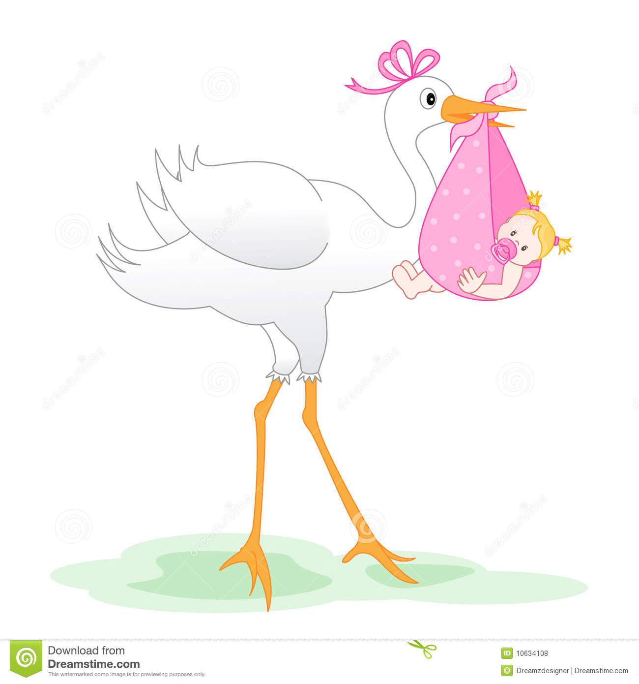 Of A Stork Delivering A Bundled Newborn Baby Girl  Vector Available