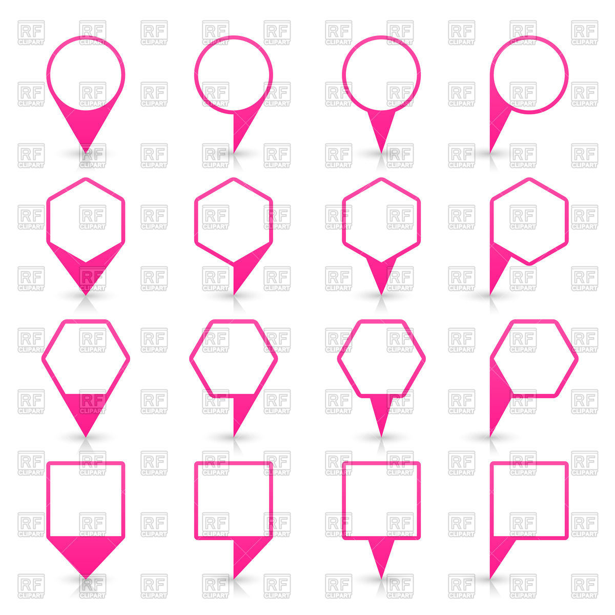 Pink Map Pins Of Different Shapes  Round Square And Hexagon 49883