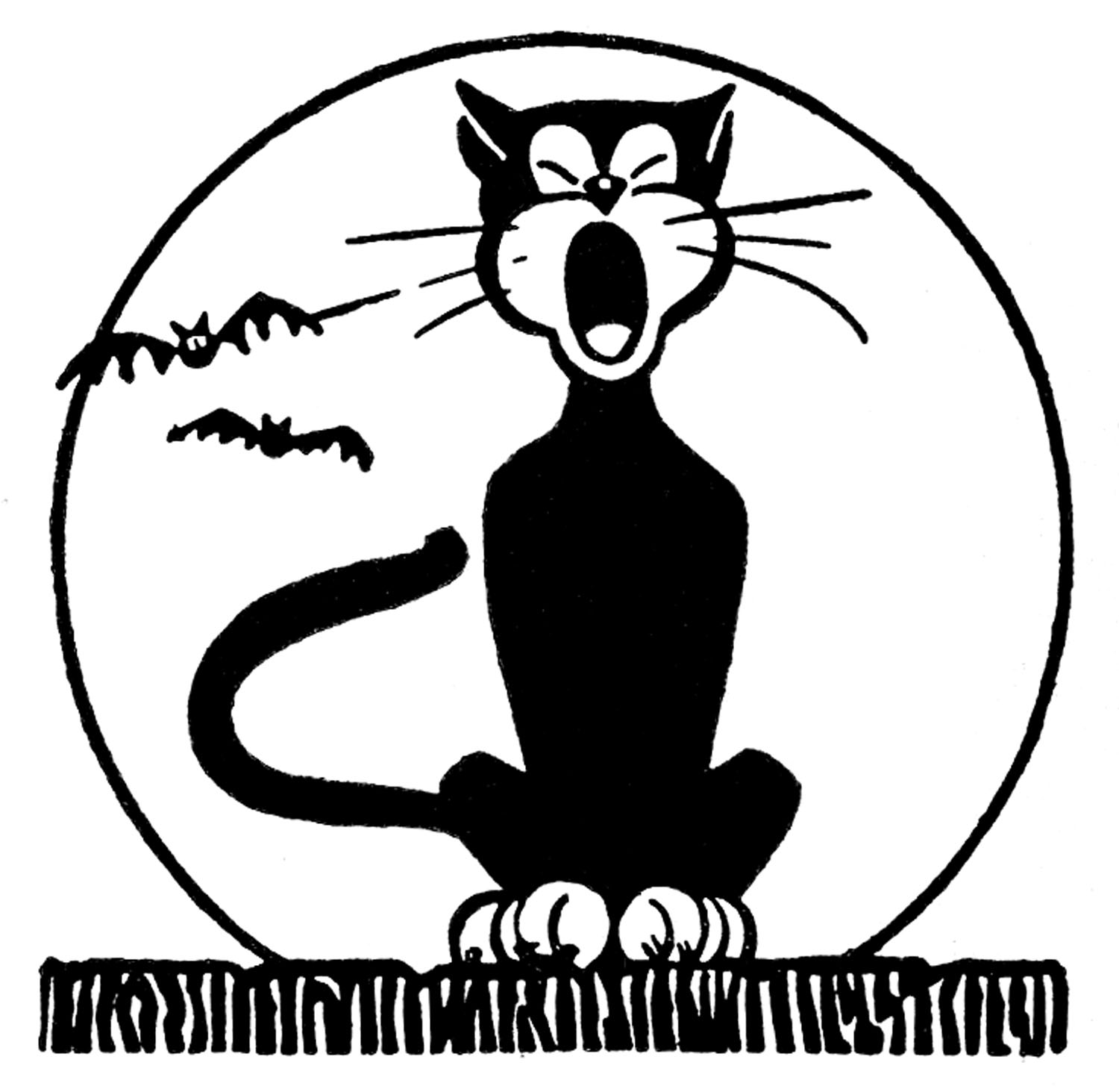 Retro Halloween Clip Art   Black Cat With Moon   The Graphics Fairy