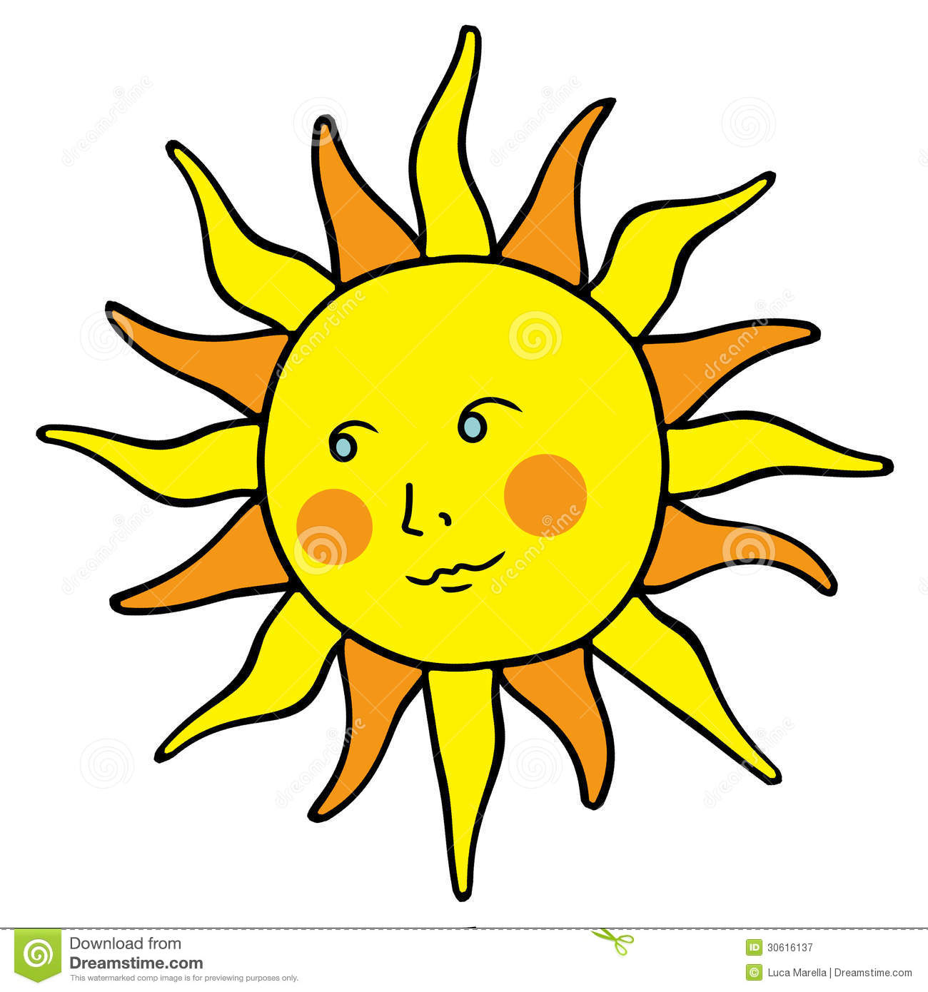Smiling Happy Sun Cartoon Clipart Isolated On White Background