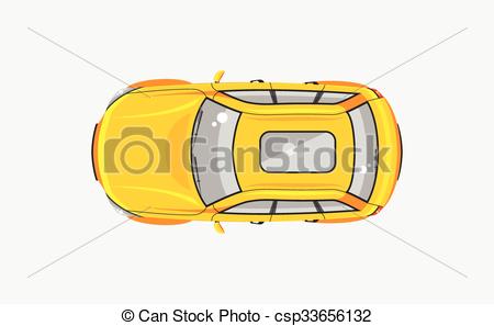 Stock Vector Illustration Isolated Yellow Sedan Car Top View In Flat