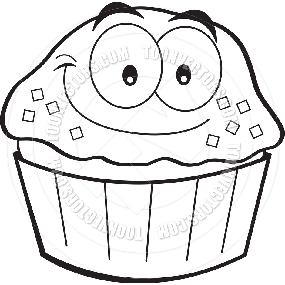 Cartoon Cupcake  Black And White Line Art  By Kenbenner   Toon Vectors    