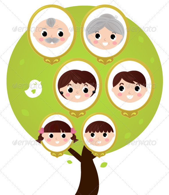Cartoon Generation Family Tree Isolated On White   People Characters