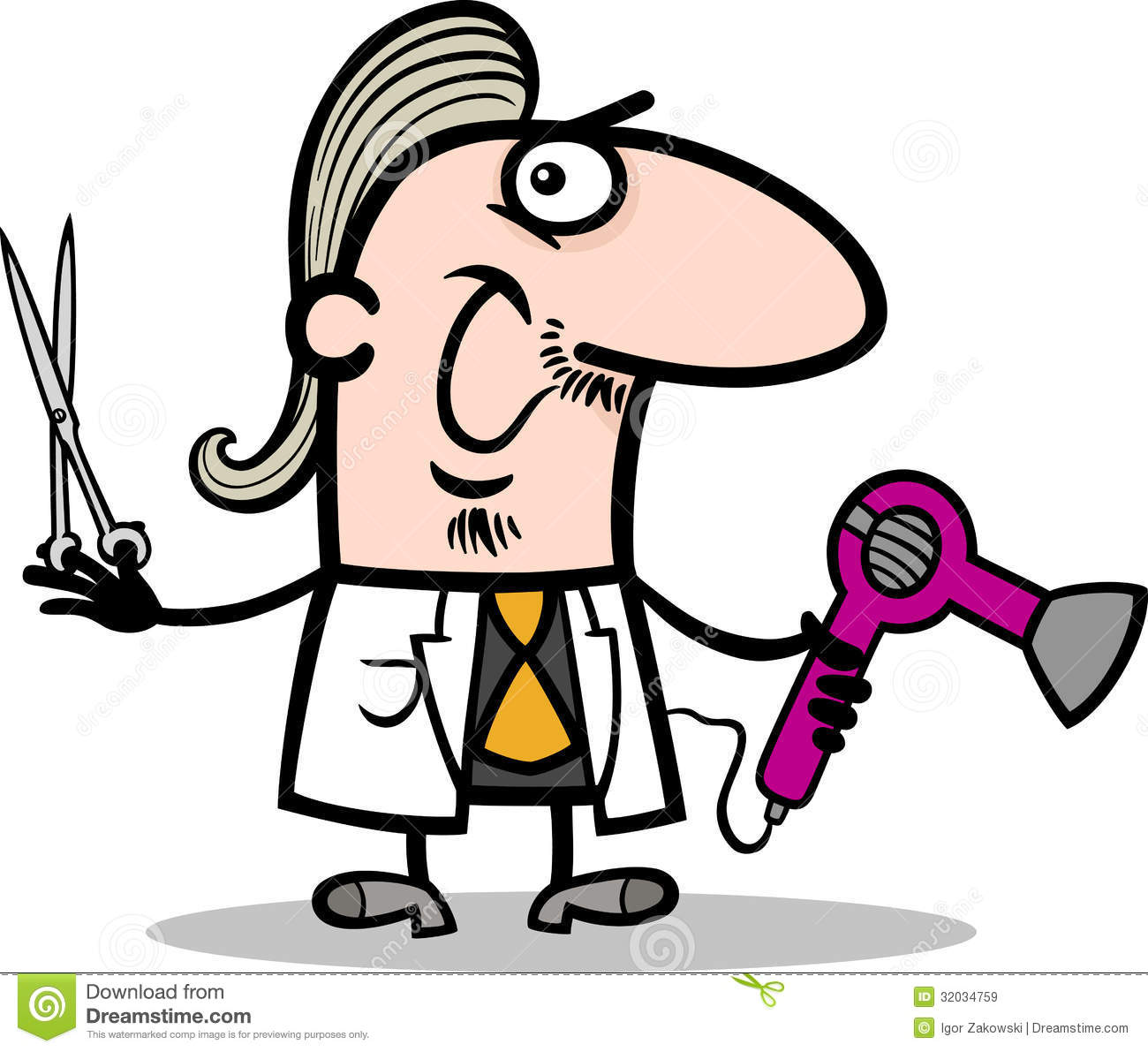 Cartoon Illustration Of Funny Hairdresser Or Barber With Scissors And