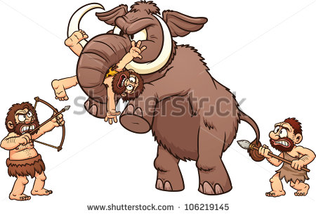 Cavemen Fighting A Mammoth  Vector Illustration With Simple Gradients