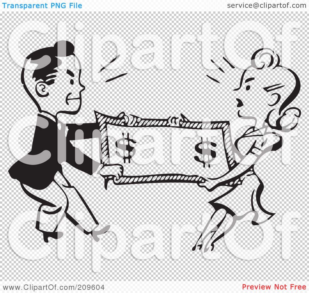 Clipart Illustration Of A Retro Black And White Man And Woman Fighting