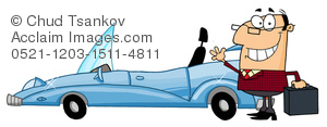 Clipart Illustration Of Rich Man Standing Next To His Fancy Car A