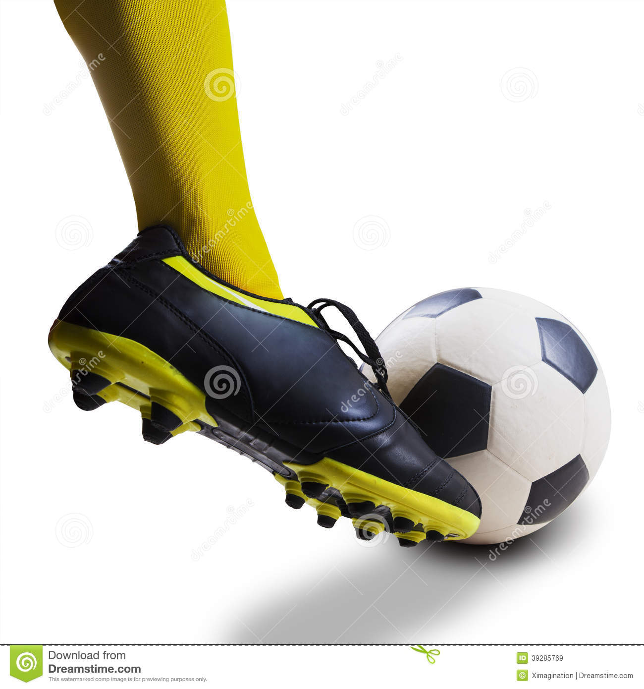 Foot Kicking Soccer Ball Foot Kicking Soccer Ball Isolated White