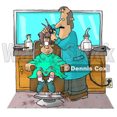 His 1st Haircut At A Professional Barbershop Clipart Illustration