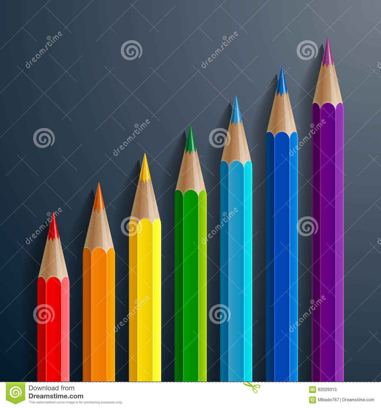 Infographic Rainbow Color Pencils With Realistic Shadows Diagonal    