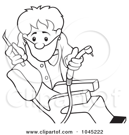 Rf  Clip Art Illustration Of A Black And White Outline Of A Dentist