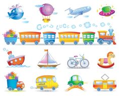     Set   13 Cute Colorful Cartoon Transport Icons Set   Train Car