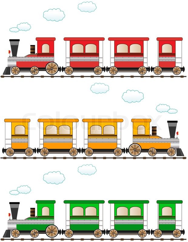 Set Cartoon Isolated Colorful Train   Vector   Colourbox