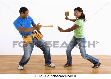 Stock Photography Of African American Man And Woman Play Fighting With