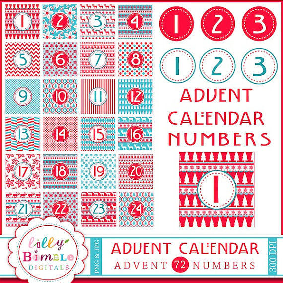50  Off Advent Calendar Clipart Diy Digital Christmas Instant Download    