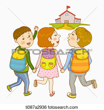 An Illustration Of Children Going To School  Fotosearch   Search Clip