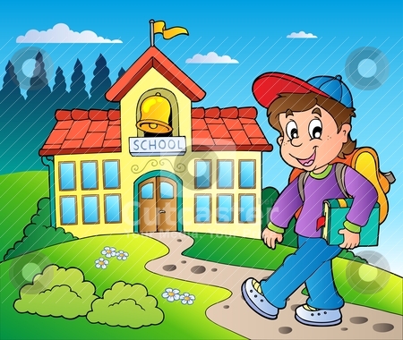 And School Building Stock Vector Clipart Theme With Boy And School