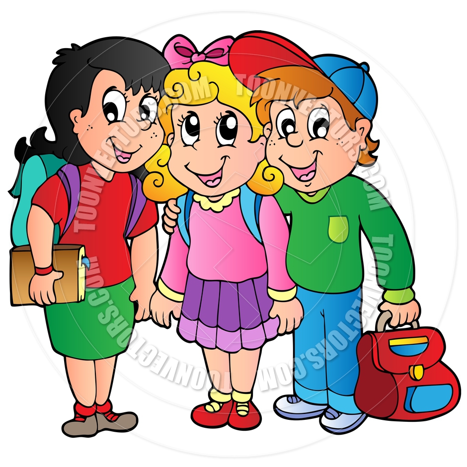 Cartoon Three Happy School Kids By Clairev   Toon Vectors Eps  39642
