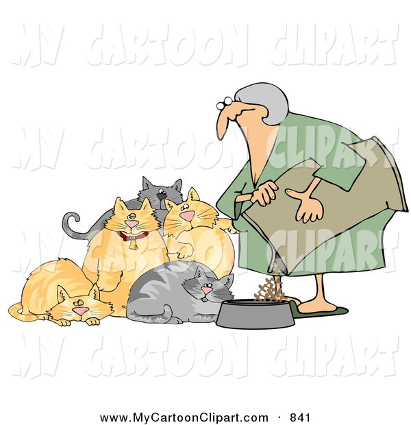 Clip Art Of A Crazy Cat Woman Feeding Her Overly Fat Cats By Djart    