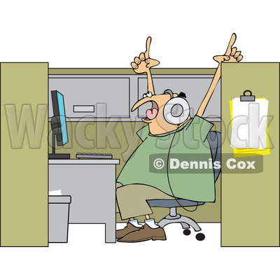Clipart Man Singing And Listening To Music In His Office Cubicle