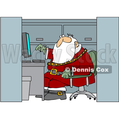 Clipart Santa Working In An Office Cubicle   Royalty Free Vector