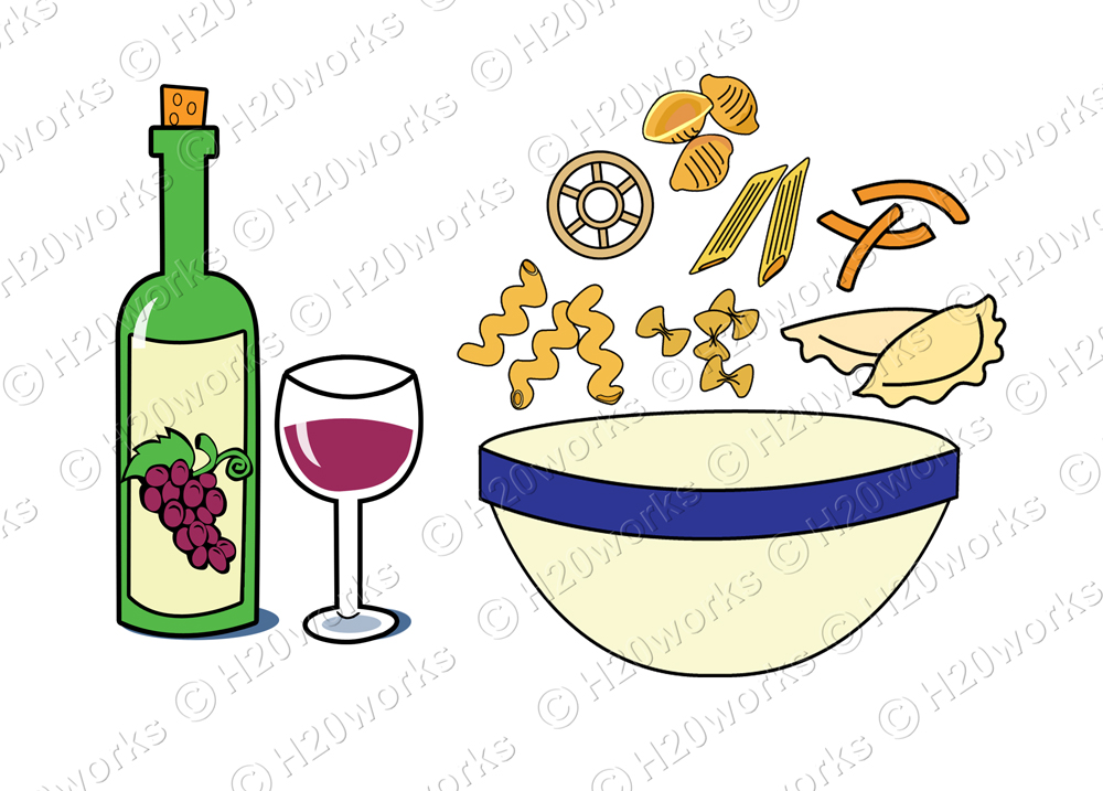 Clipart Set On 85x11 Sheet Food Pasta Bowl Wine Bottle Clipart