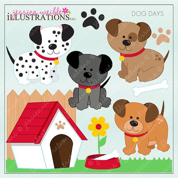 Dog Days Cute Digital Clipart For Invitations Card Design    