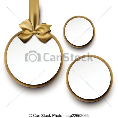 Gift Cards With Golden Ribbons And Satin Bows  Vector Illustration