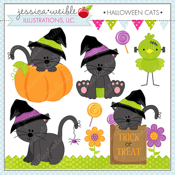 Halloween Cats   Cute Digital Clipart For Commercial And Personal Use    
