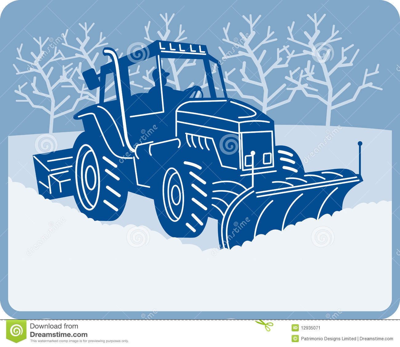 Illustration Of A Snow Plow Tractor Plowing Winter Scene