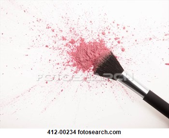 Makeup Brush And Pink Blush Powder Splatter View Large Photo Image
