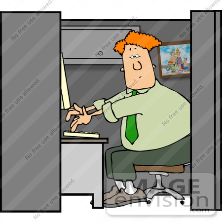 Man Typing On A Computer In His Office Cubicle At Work Clipart  14519