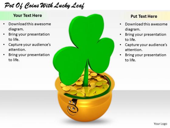     Pot Of Coins With Lucky Leaf Business Clipart   Powerpoint Diagram