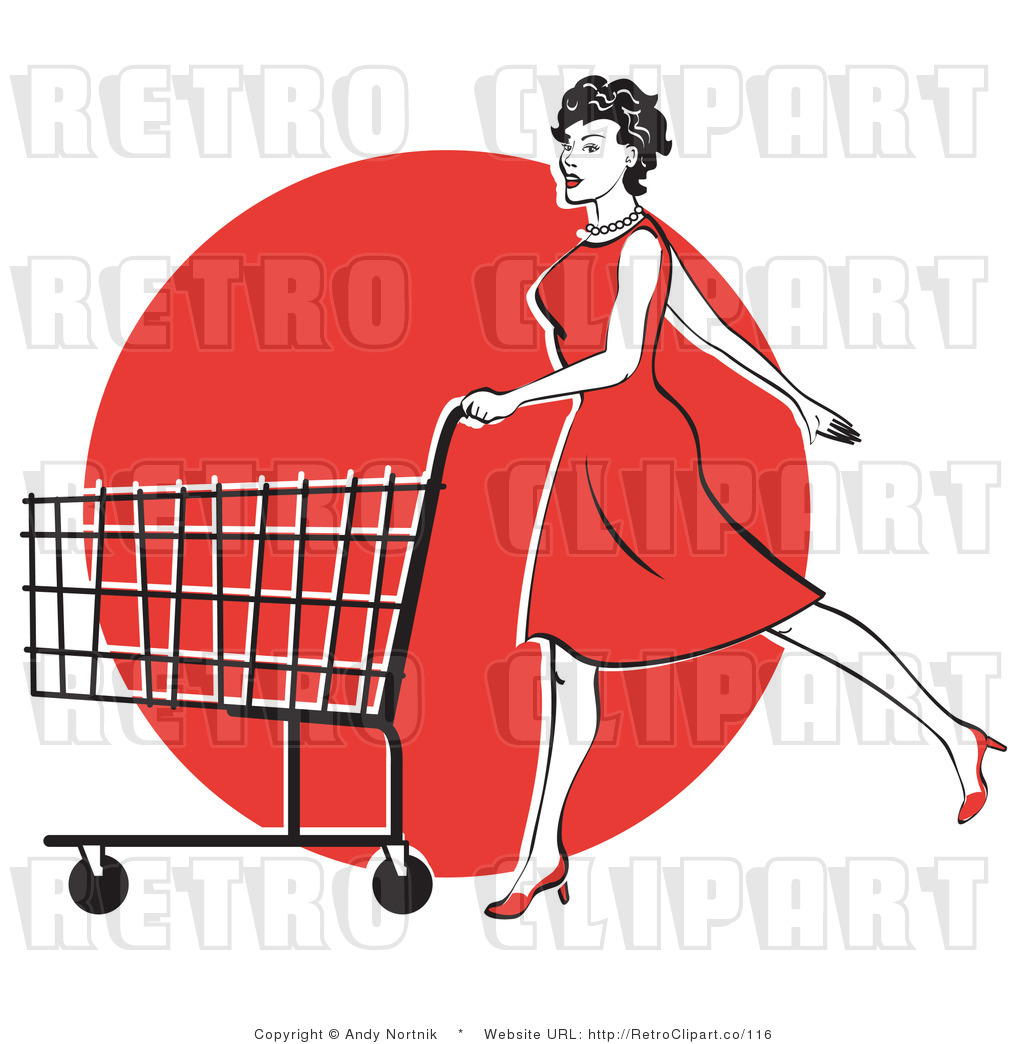 Retro Vector Clip Art Of A Lady Shopping In A Red Dress By Andy