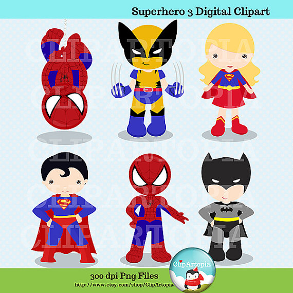 Superhero 3 Digital Clipart Cute Superhero Digital Clip Art For