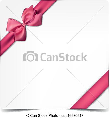 Vector Clip Art Of White Paper Card With Gift Pink Satin Bow   Gift