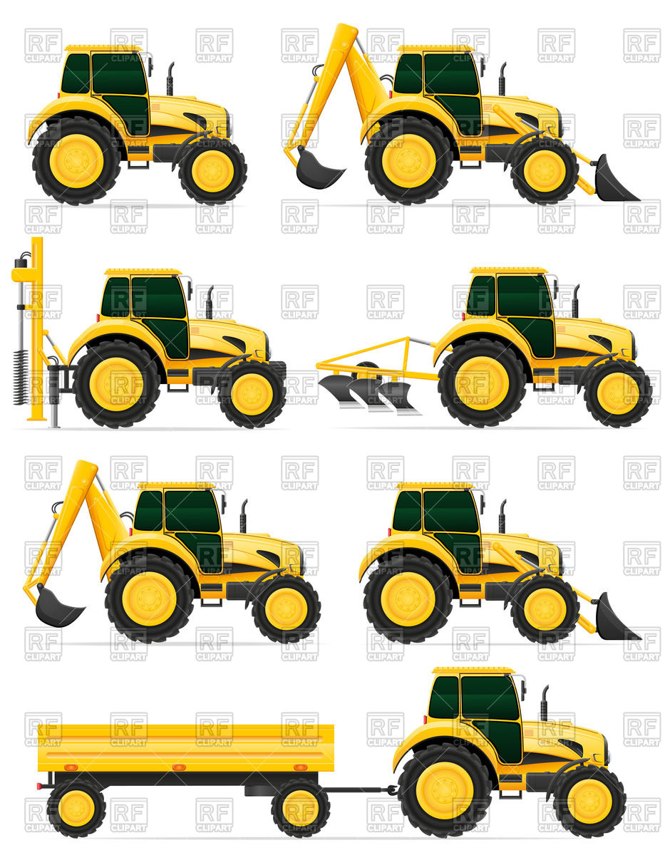 Wheeled Tractor Side View With Pile Driver Trailer And Plow 46951