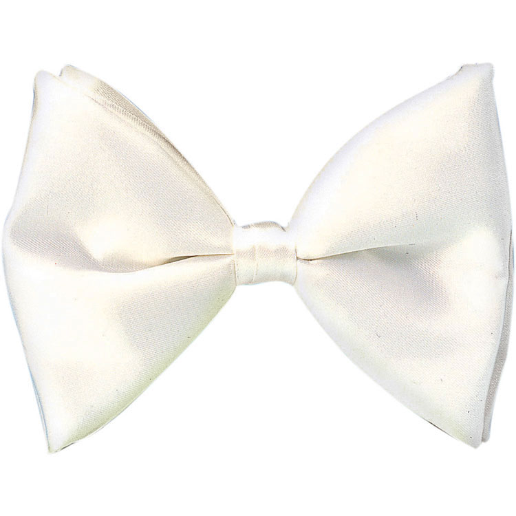White Bow Clip On White Satin Bow Tie