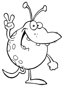 Alien Clipart Image   Black And White Alien Holding Up The Peace Sign