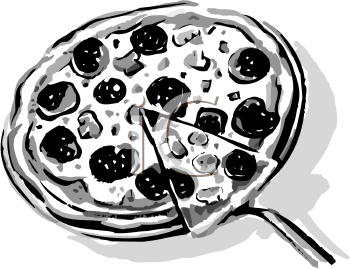 Black And White Clipart Picture Of A Pepperoni And Mushroom Pizza